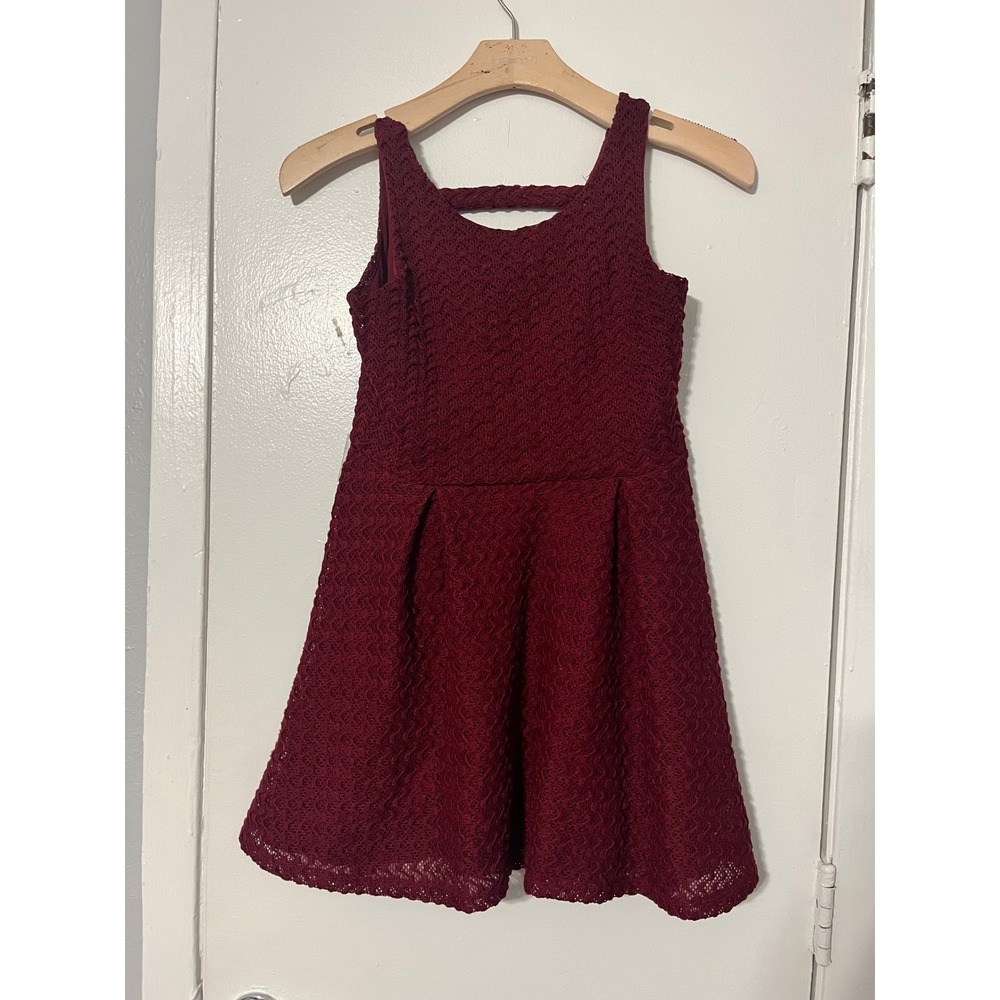 Lily Bleu Girls Burgundy Textured Lace Sleeveless Fit and Flare Dress Size 12